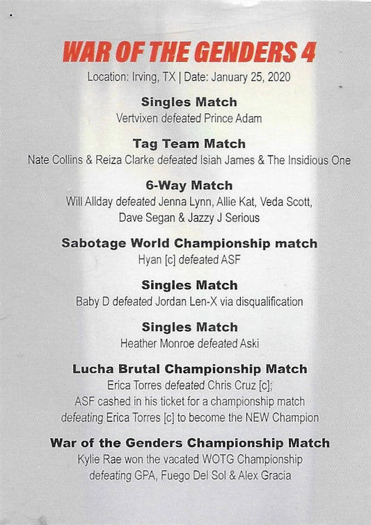 War of the Genders 4 trading card PW Catalog