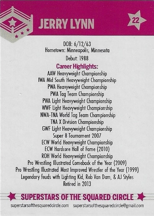 Jerry Lynn trading card PW Catalog