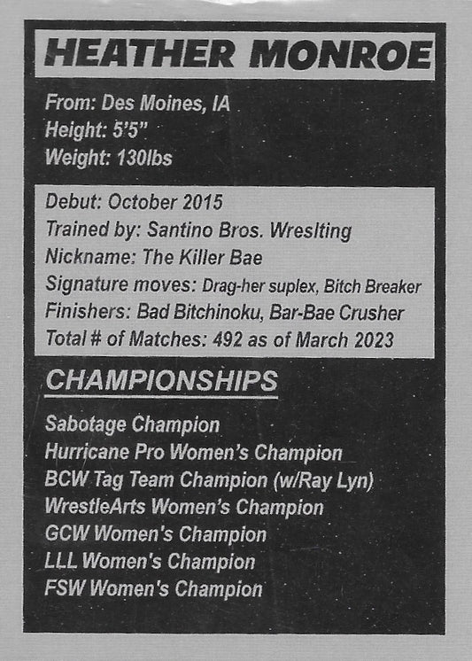 Heather Monroe trading card PW Catalog