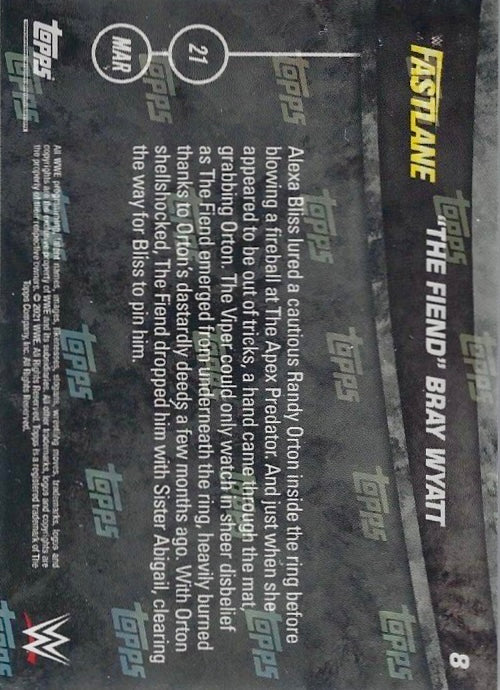“The Fiend” Bray Wyatt Re-Emerges to Help Alexa Bliss DEF. Randy Orton trading card PW Catalog