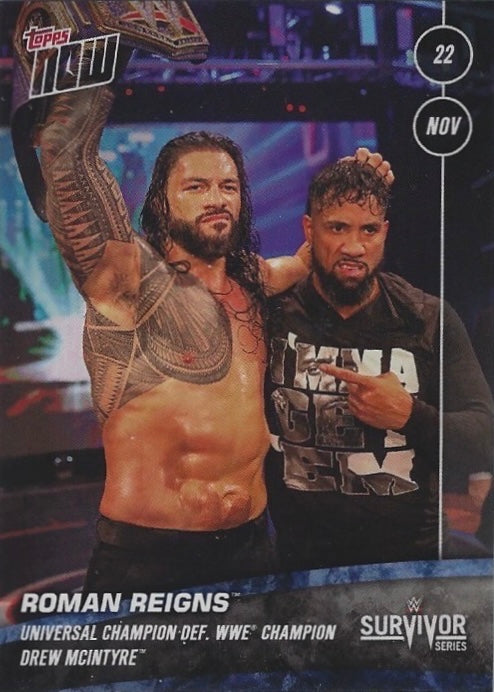 Roman Reigns Universal Champion DEF. WWE Champion Drew Mcintyre trading card PW Catalog