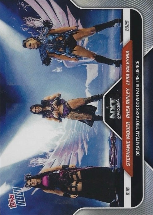 Stephanie Vaquer / Rhea Ripley / Lyra Valkyria Dream Team Trio Takes Down Fatal Influence trading card PW Catalog