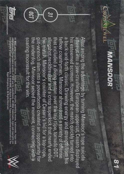 Mansoor DEF. Cesaro trading card PW Catalog