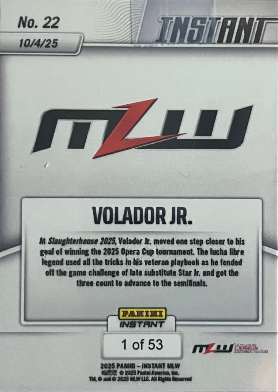 Volador JR. – Volador JR. Advances to Opera CUP Semis trading card PW Catalog