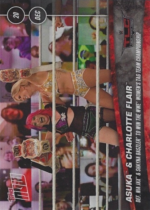 Asuka & Charlotte Flair DEF. NIA JAX & Shayna Baszler to Win the WWE Women’s TAG Team Championship trading card PW Catalog
