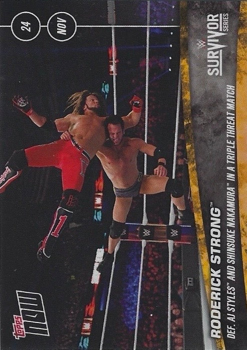 Roderick Strong DEF. AJ Styles and Shinsuke Nakamura in a Triple Threat Match trading card PW Catalog