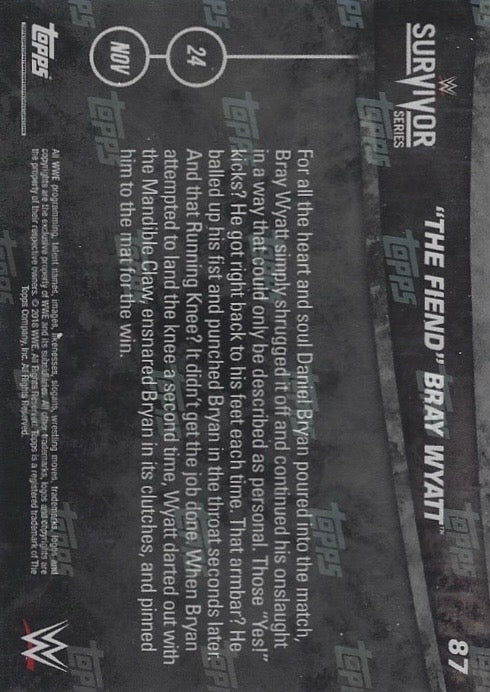 “The Fiend” Bray Wyatt DEF. Daniel Bryan to Retain the Universal Championship trading card PW Catalog