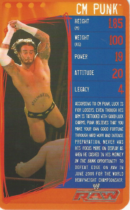 WWE Top Trumps Specials 2009 CM Punk trading card PW Catalog