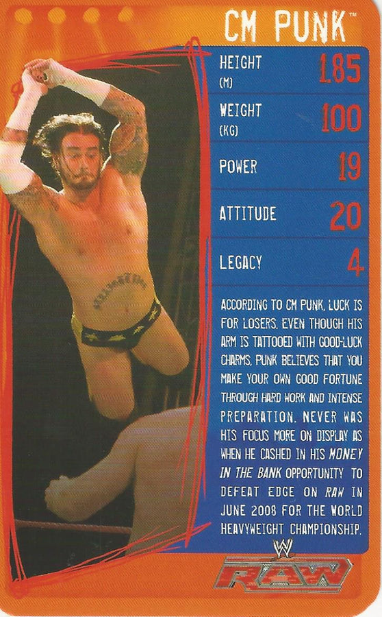 WWE Top Trumps Specials 2009 CM Punk trading card PW Catalog