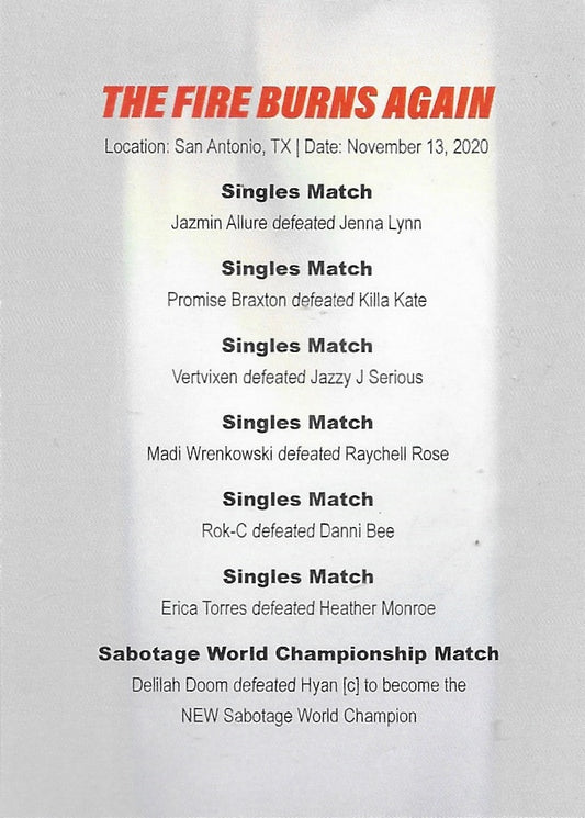 The Fire Burns Again trading card PW Catalog