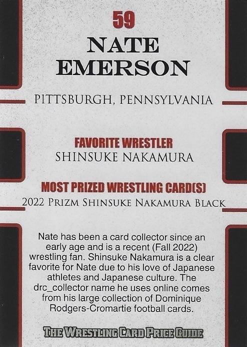 Nate Emerson trading card PW Catalog