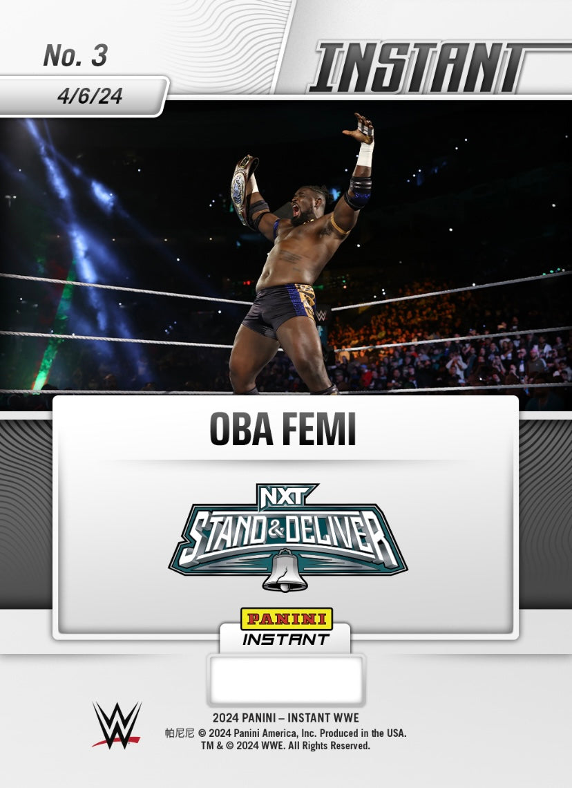 OBA Femi – OBA Femi Retains the North American Championship trading card PW Catalog