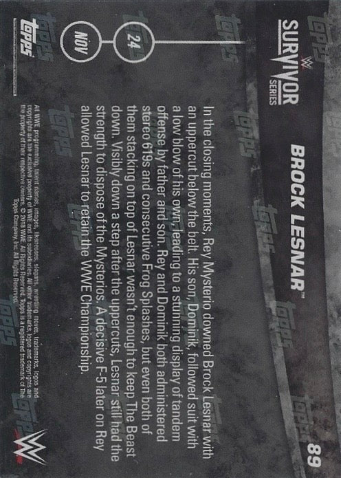 Brock Lesnar DEF. REY Mysterio to Retain the WWE Championship trading card PW Catalog
