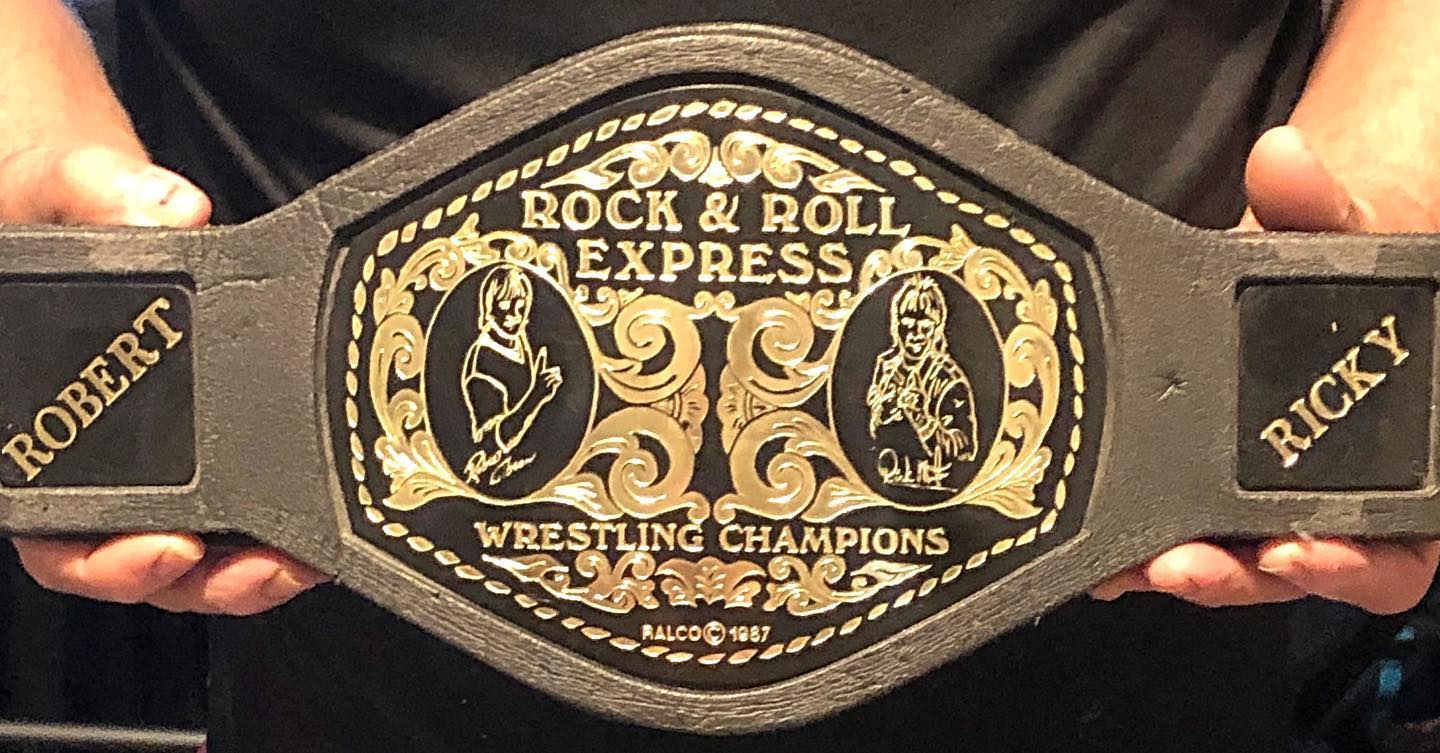NWA Rock & Roll fan club exclusive tag team belts 1985 PWcatalog