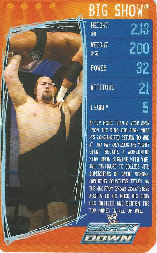 WWE Top Trumps Specials 2009 Big Show trading card PW Catalog