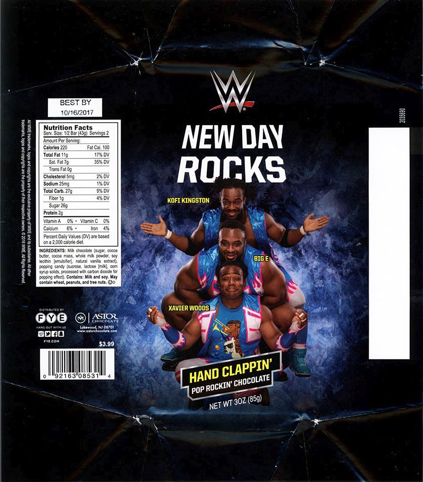 WWE New Day FYE Chocolate Bar 2016 Rocks Hand Clappin Pop Rockin Chocolate