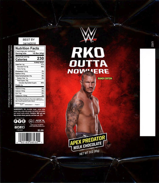 WWE Randy Orton FYE Chocolate Bar 2016 RKO Outta Nowhere Apex Predator Milk Chocolate