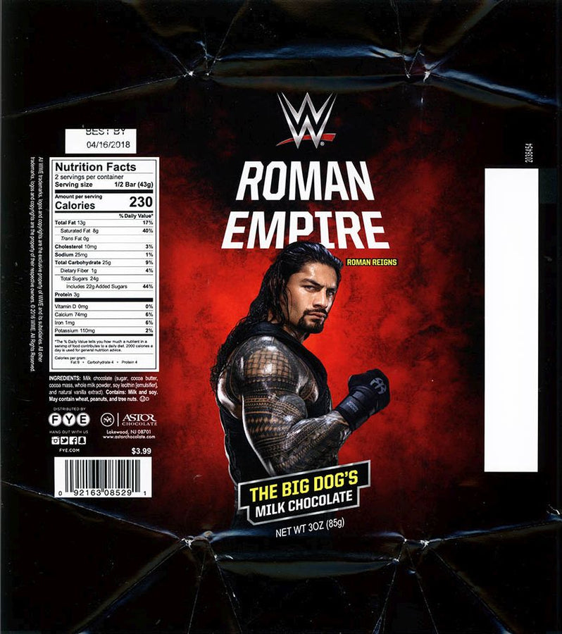 WWE Roman Reigns FYE Chocolate Bar 2016 Roman Empire The Big Dogs Milk Chocolate PWcatalog