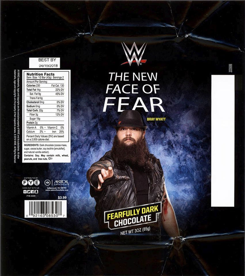 WWE Bray Wyatt FYE Chocolate Bar 2016 The New Face of Fear Fearfully Dark Chocolate PWcatalog