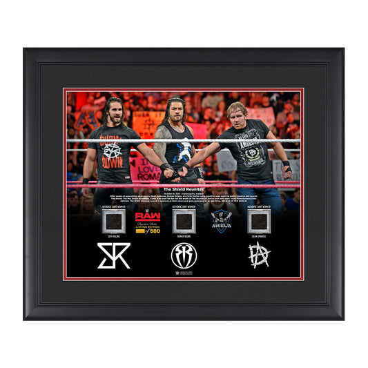 The Shield Reunites 16 x 20 Framed Plaque w/ 3 Worn T-Shirts