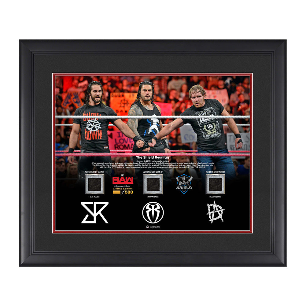 The Shield Reunites 16 x 20 Framed Plaque w/ 3 Worn T-Shirts
