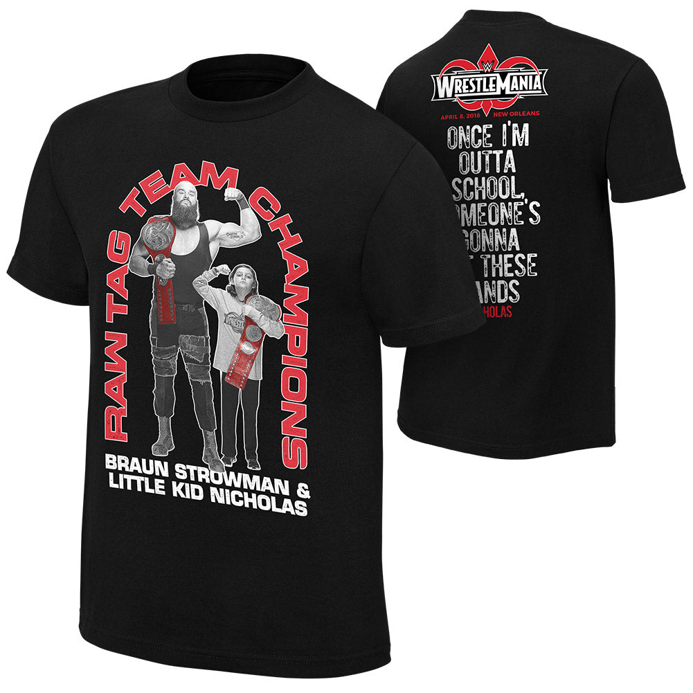 Braun Strowman & Little Kid Nicholas "Tag Team Champions" T-Shirt T-Shirt PW Catalog