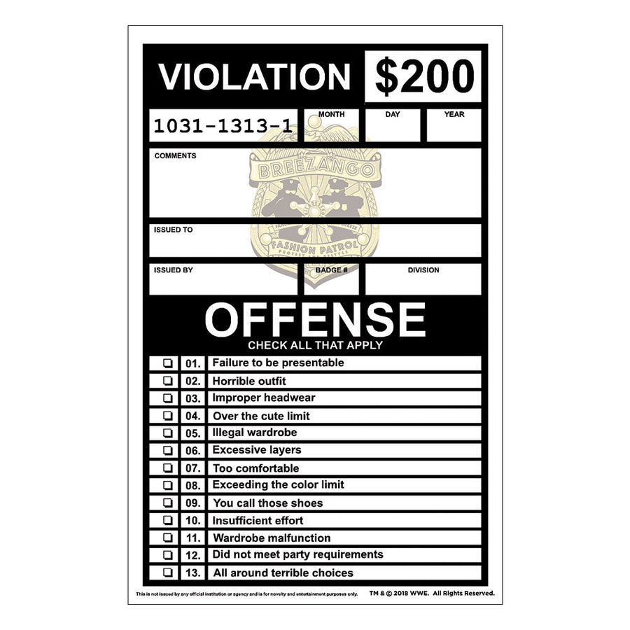 Breezango "Fashion Violatioin" Ticket Pad
