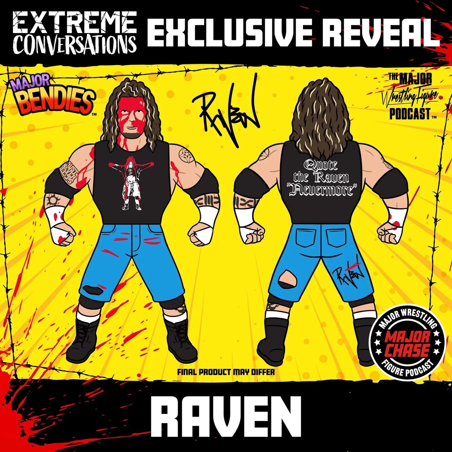 Major Wrestling Figure Podcast Major Bendies Extreme Series 1 Raven (Bloody Chase) Action & Toy Figures PWcatalog