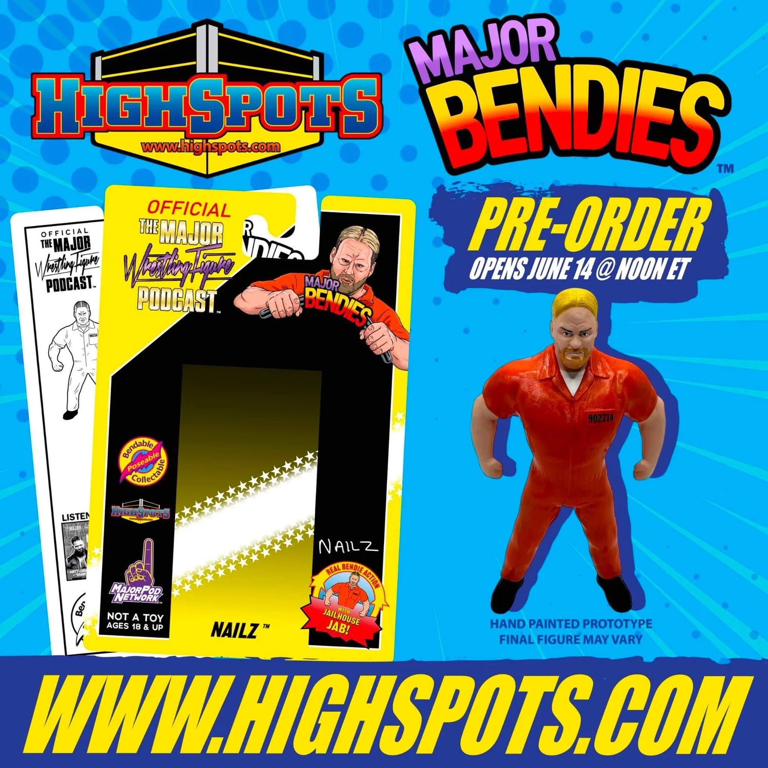 Major Wrestling Figure Podcast Major Bendies Nailz [Exclusive] Action & Toy Figures PWcatalog