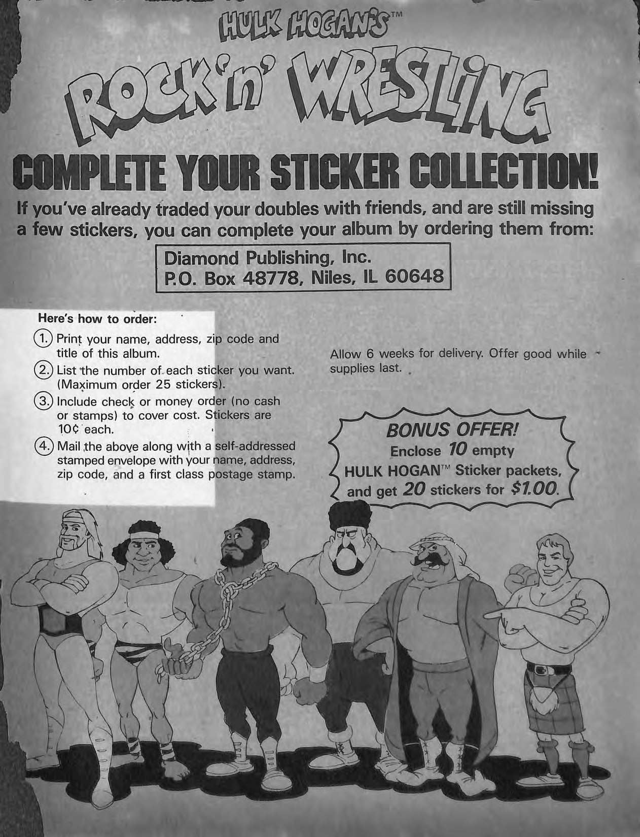 Hulk Hogan Rock & Wrestling Stickers Album 1986 Stickers Album PW Catalog