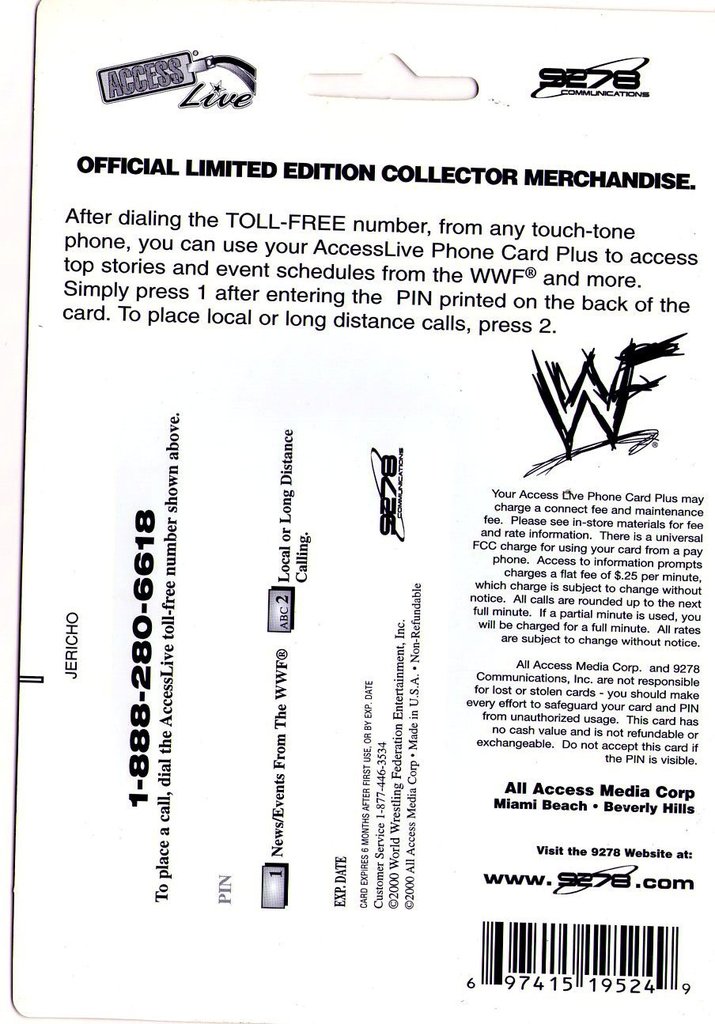 WWF The Rock Phone Card