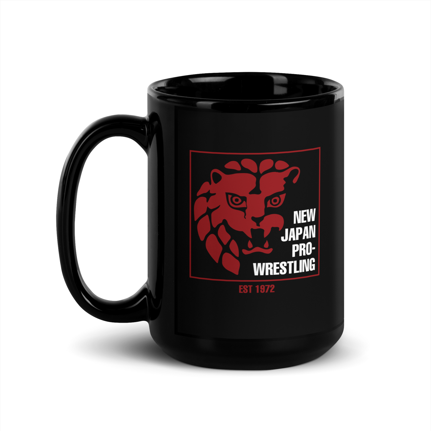 Lion Mark Red Square Logo Black Glossy Mug Mugs PW Catalog