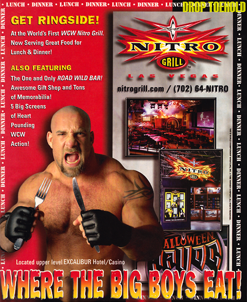 WCW Las Vegas Nitro grill restaurant  memorabilia, menu & shot glass