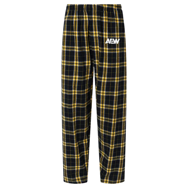 AEW Logo Embroidered Flannel Pajama Pants Black/Gold Shorts PW Catalog