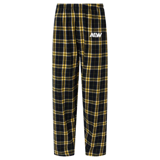 AEW Logo Embroidered Flannel Pajama Pants Black/Gold Shorts PW Catalog