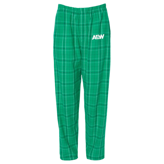 AEW Logo Embroidered Flannel Pajama Pants Kelly Green Shorts PW Catalog