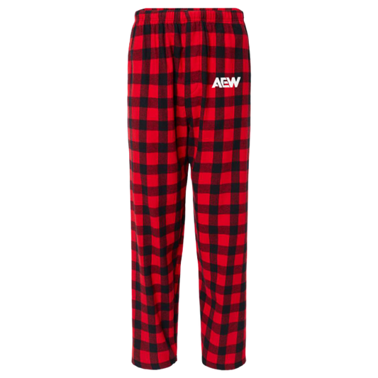AEW Logo Embroidered Flannel Pajama Pants Red/Black Buffalo Shorts PW Catalog