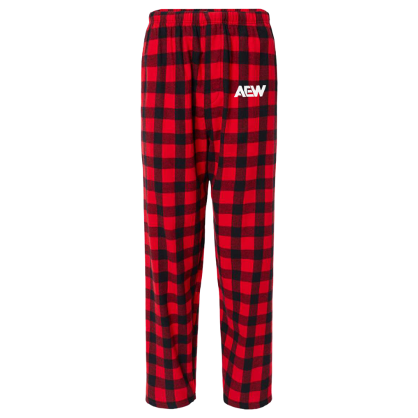 AEW Logo Embroidered Flannel Pajama Pants Red/Black Buffalo Shorts PW Catalog