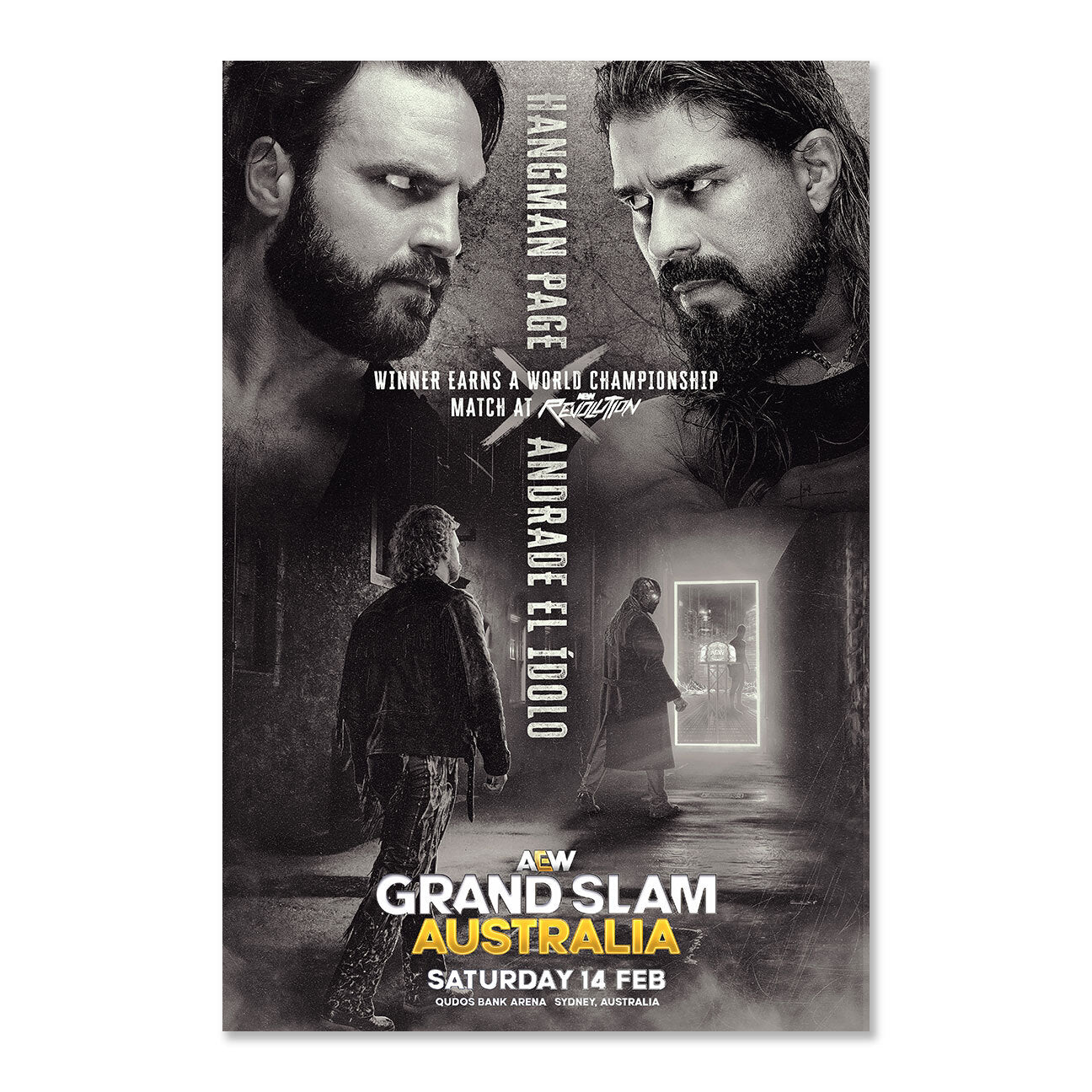 Matchup Monday Hangman Adam Page vs. Andrade El Idolo AEW Grand Slam Australia 02-14-2026 LIMITED Variant Art Print (Hand-Numbered 1-10) Poster PW Catalog