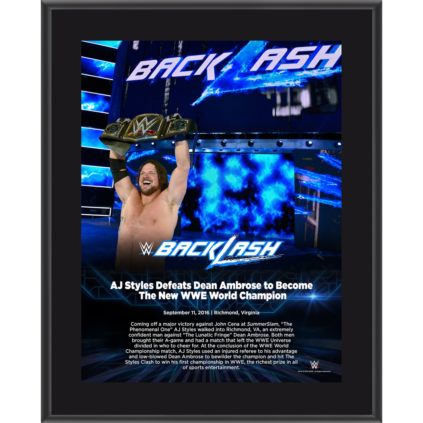 AJ Styles 10.5" x 13" 2016 Backlash Sublimated Plaque