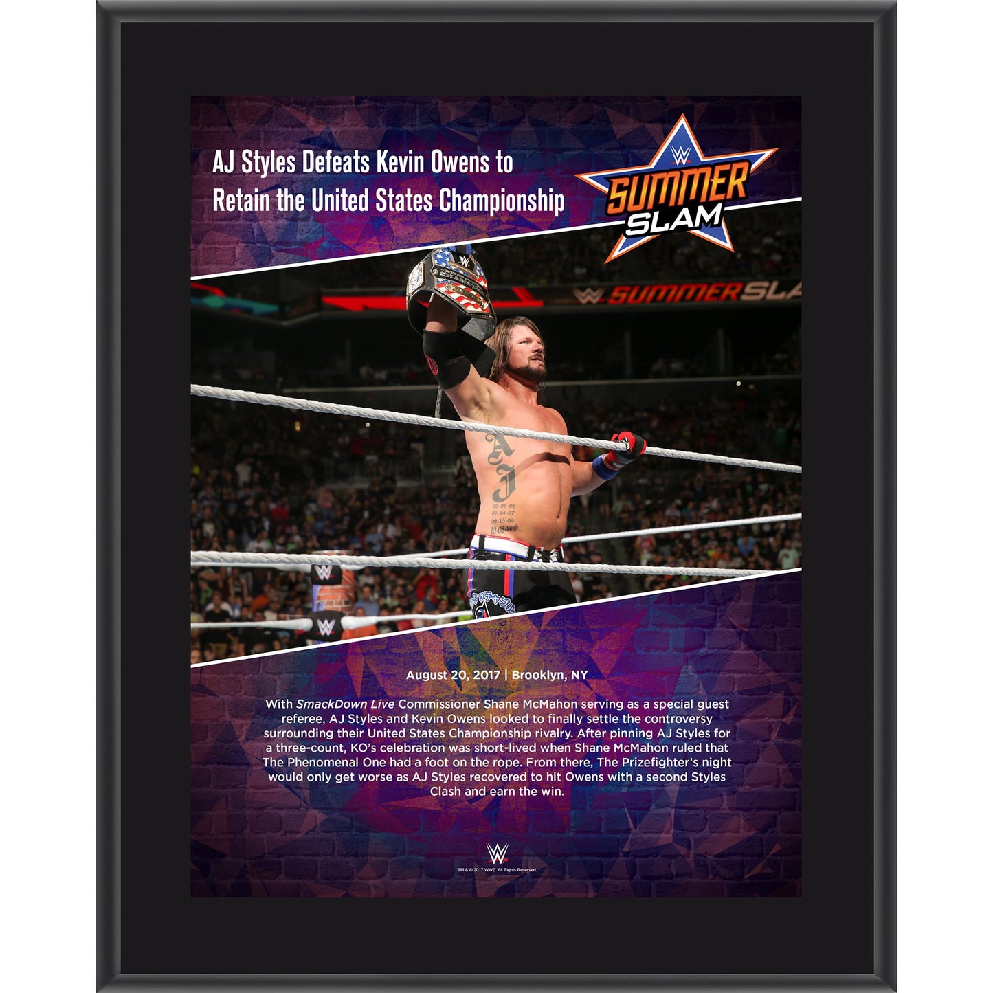 AJ Styles 10.5" x 13" 2017 SummerSlam Sublimated Plaque