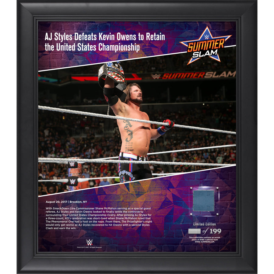 AJ Styles Framed 15" x 17" 2017 SummerSlam Collage with a Piece of Match-Used Canvas - Limited Edition of 199 Photo PWcatalog