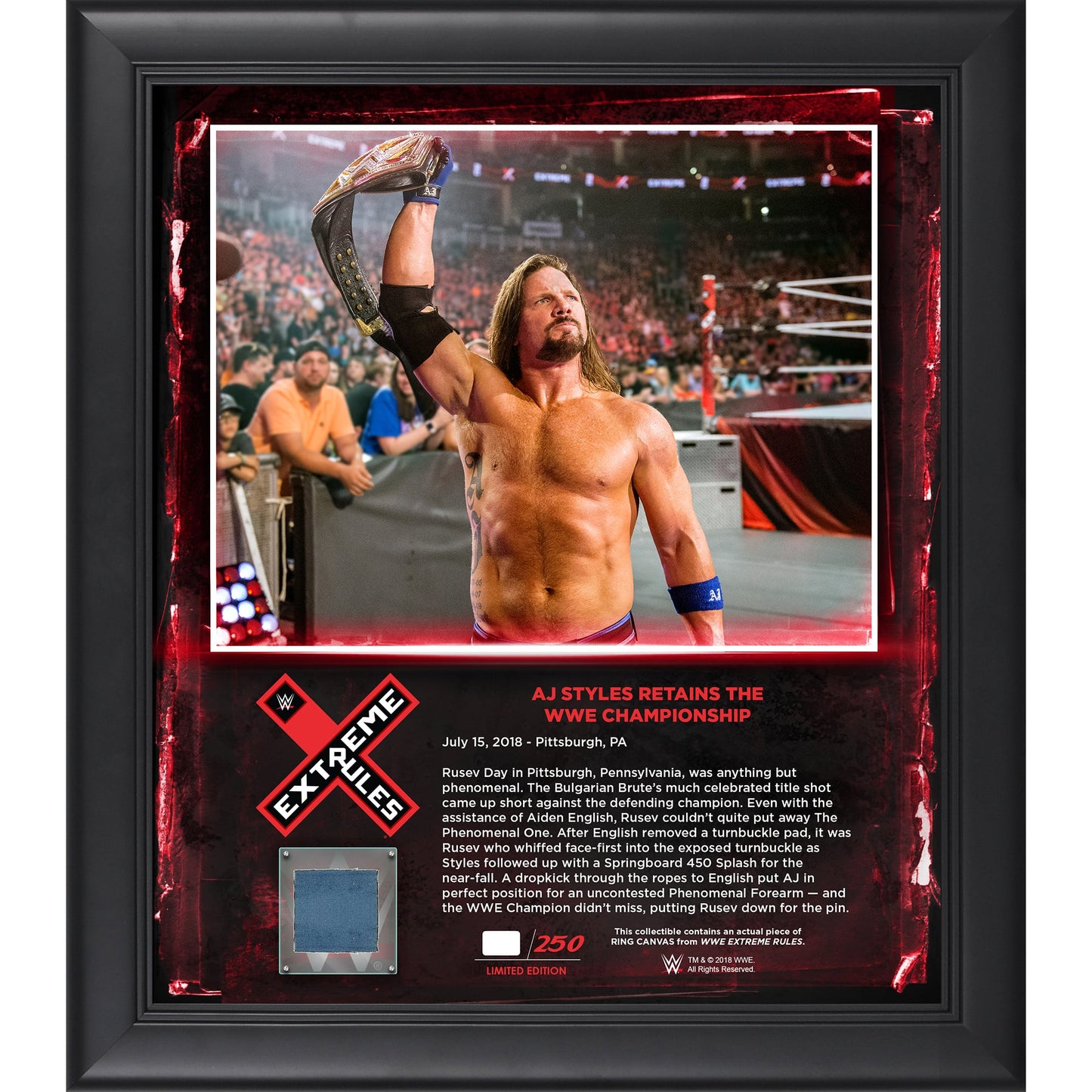 AJ Styles Framed 15" x 17" 2018 Extreme Rules Collage with a Piece of Match-Used Canvas - Limited Edition of 199