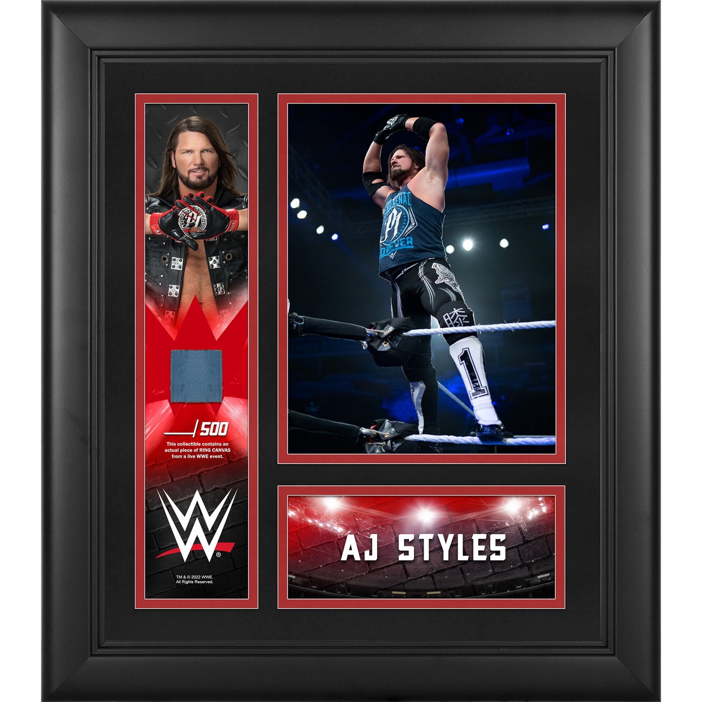 AJ Styles Framed 15" x 17" Collage with a Piece of Match-Used Canvas - Limited Edition of 500
