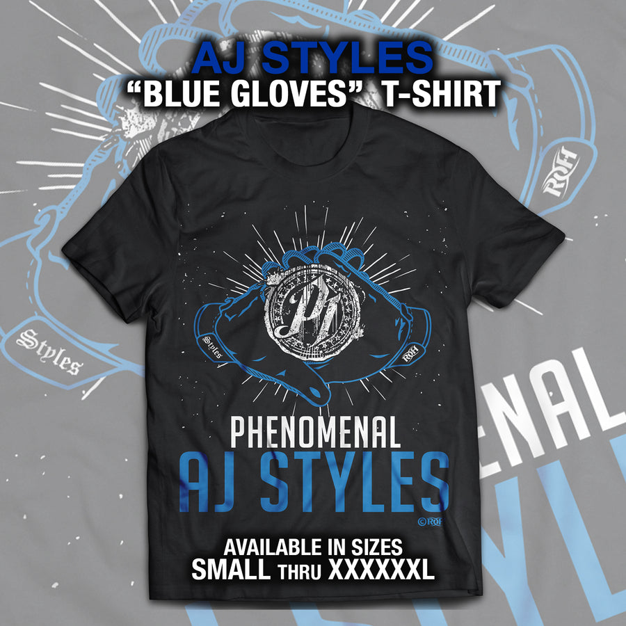 AJ STYLES P1 GLOVES BLUE T-SHIRT