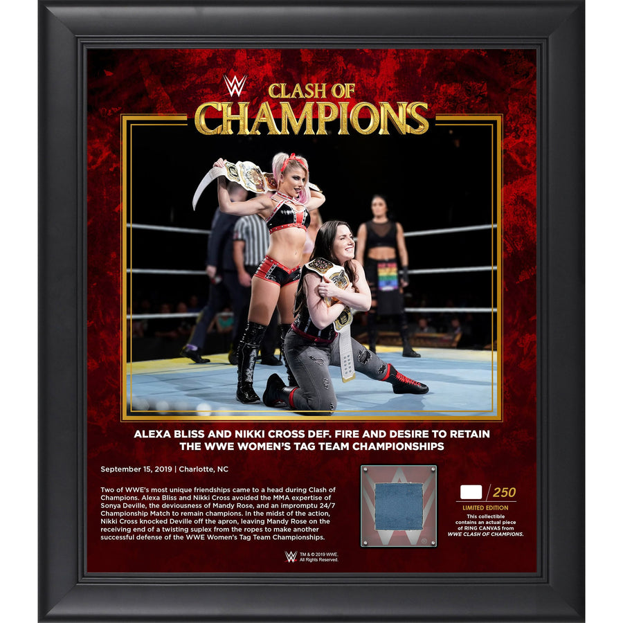 Alexa Bliss & Nikki Cross Framed 15" x 17" 2019 Clash of Champions Collage with a Piece of Match-Used Canvas - Limited Edition of 250