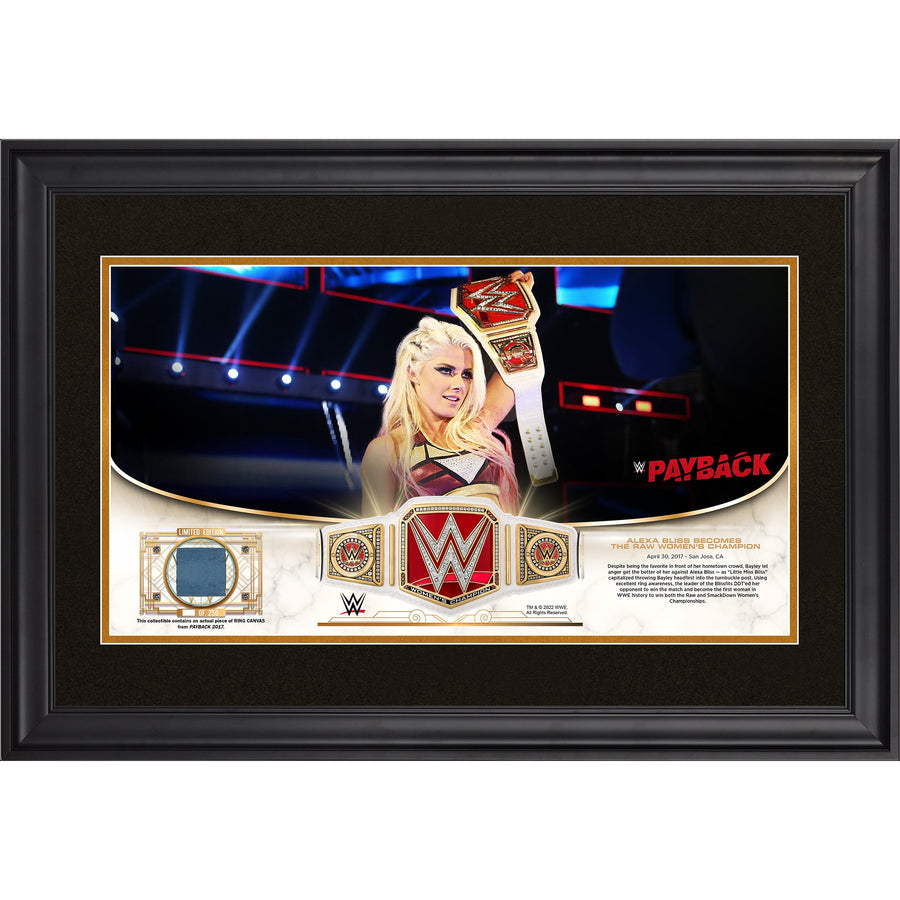 Alexa Bliss WWE Golden Moments Framed 10" x 18" 2017 Payback Collage with a Piece of Match-Used Canvas - Limited Edition of 250 Memorabilia PWcatalog
