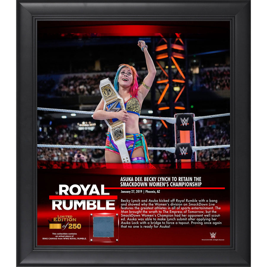 Asuka Framed 15" x 17" 2019 Royal Rumble Collage with a Piece of Match-Used Canvas - Limited Edition of 250