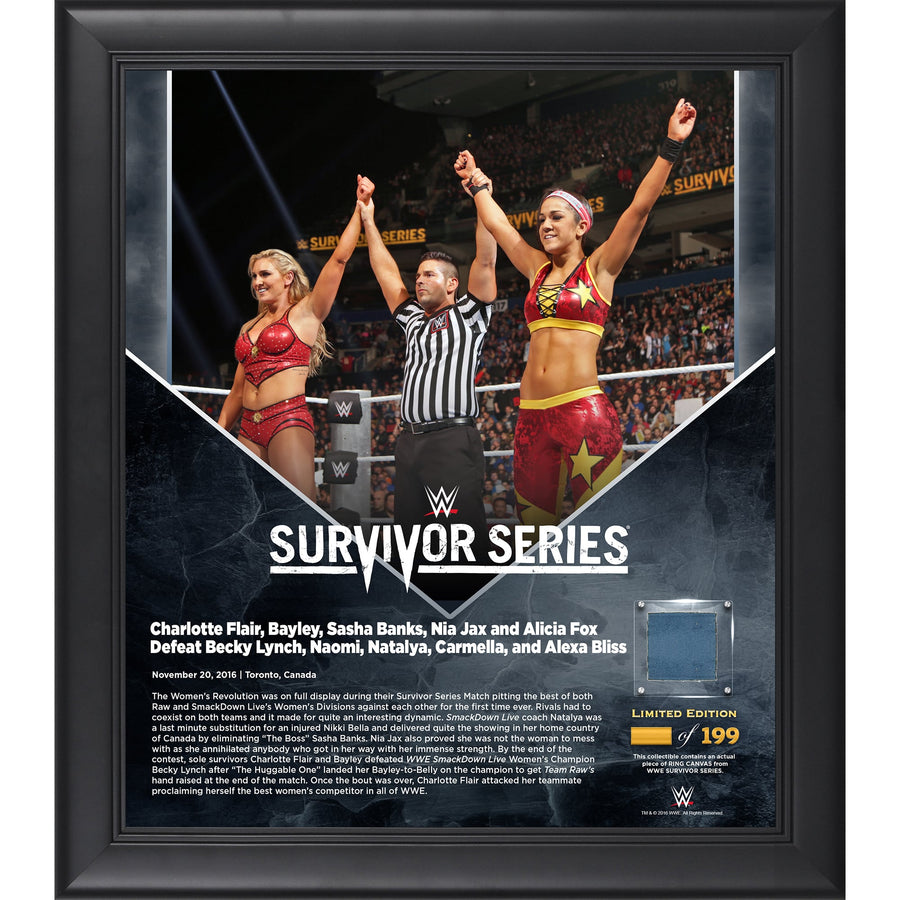 Bayley & Charlotte Flair Framed 15" x 17" 2016 Survivor Series Collage with a Piece of Match-Used Canvas - Limited Edition of 199