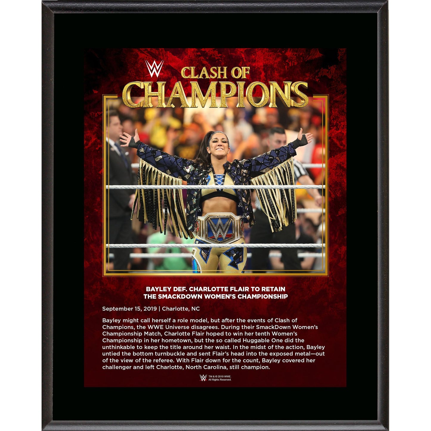 Bayley Framed 10.5" x 13" 2019 Clash of Champions Sublimated Plaque